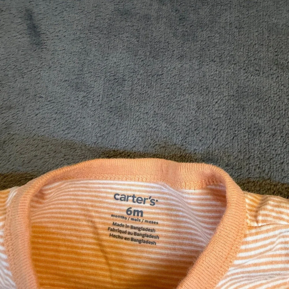 Carters‎ Monster Striped Romper Baby 6 Months Orange Snap Front Cotton